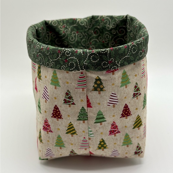 Handmade Christmas Fabric Basket Christmas Trees Fabric Basket - Picture 2 of 3
